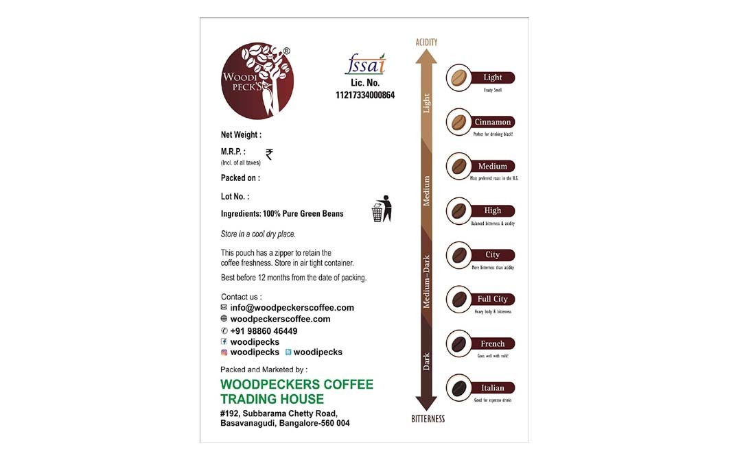 Woodi Peck's Green Coffee Beans, Pulneys   Box  200 grams